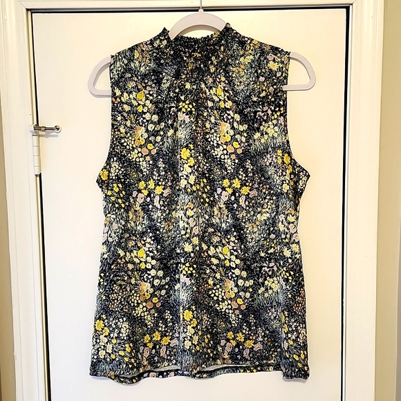 🍁Ann Taylor Factory High Neck Sleevless Floral Print Blouse - Picture 2 of 5